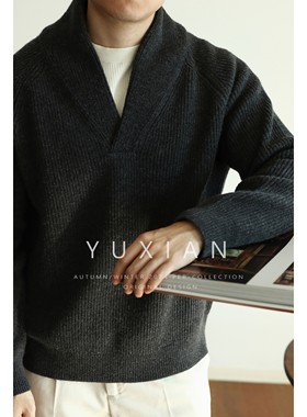 YUXIAN羊毛混纺V领套头针织毛衣