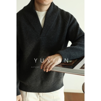 YUXIAN羊毛混纺V领套头针织毛衣
