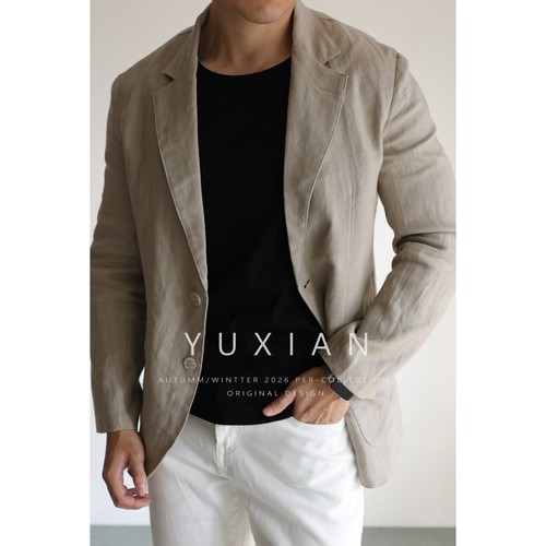 YUXIAN春夏亚麻休闲商务西装男士