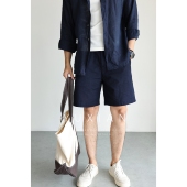 YUXIAN老钱亚麻棉休闲商务直筒短裤 通勤纯色5分裤 吸湿透气男春夏