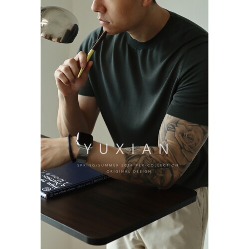 YUXIAN桑蚕丝天丝复古针织短袖