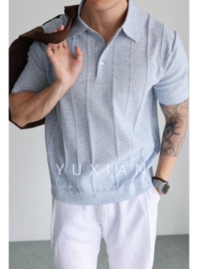 【双色亚麻】意式亚麻老钱透气吸湿翻领Polo针织短袖休闲商务T恤