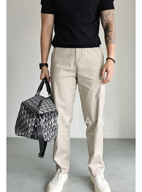 YUXIAN美式纯棉斜纹合体弹力舒适男士休闲裤宽松百搭直筒长裤四季