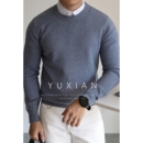 YUXIAN冬季软糯绵羊毛天丝混纺毛衣套头针织长袖百搭休闲商务男士