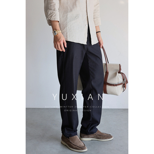 纯色微宽松直筒西裤 抗皱松紧腰休闲商务通勤男士 色织暗格纹