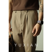 YUXIAN余闲特种丝九分垂感西裤 商务轻熟休闲弹力小脚微锥春夏百搭