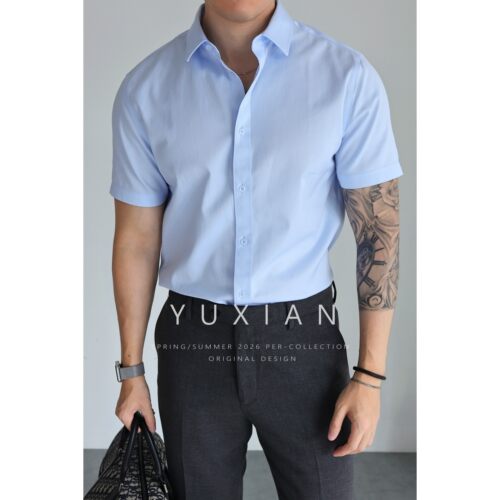 YUXIAN全棉商务免烫短袖翻领衬衫