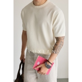 休闲商务圆领T恤男 老钱纯棉珠地针织罗纹短袖 60支强捻棉 意式