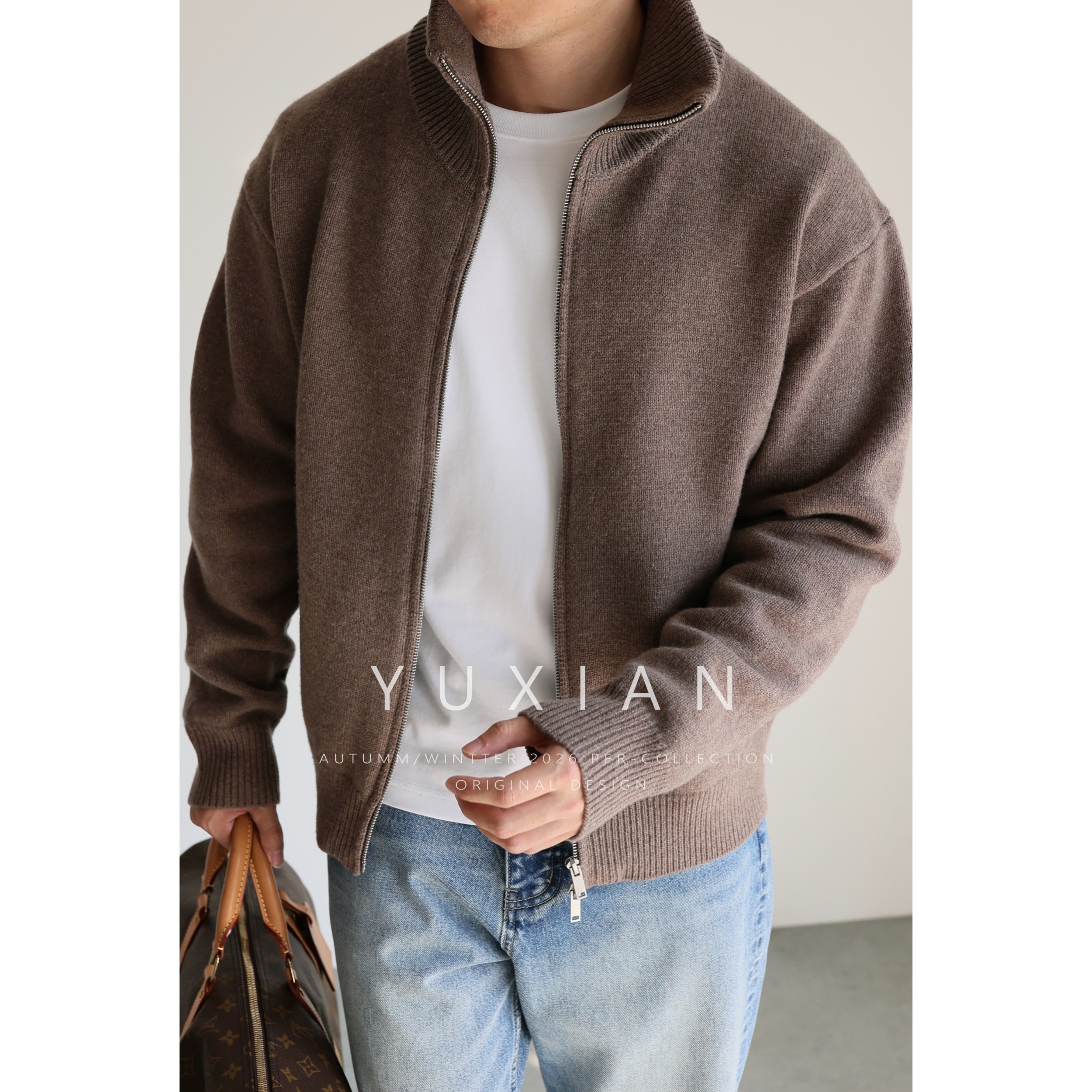 【羊毛山羊绒】重磅针织拉链外套保暖抗起球毛衣开衫休闲复古秋冬