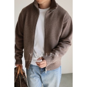 休闲复古秋冬 重磅针织拉链外套保暖抗起球毛衣开衫 羊毛山羊绒