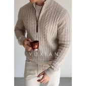 YUXIAN山羊绒羊毛半拉链纽花复古针织毛衣长袖 套头休闲商务秋冬季