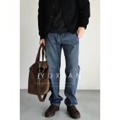经典 休闲商修身 丹宁 意式 老钱纯棉直筒水洗牛仔裤 长裤 透气四季