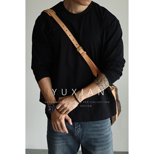 YUXIAN日系冰感棉抗皱长袖 T恤圆领百搭简约宽松打底休闲商务秋季