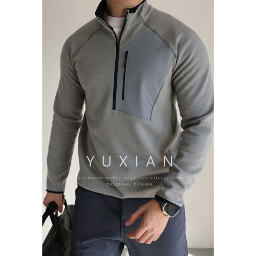 YUXIAN暖绒运动套头立领卫衣男士