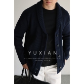 复古青果领重磅混纺男士 针织纽扣外套长袖 毛衣开衫 YUXIAN美式 冬季
