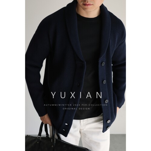 YUXIAN美式复古青果领开衫外套