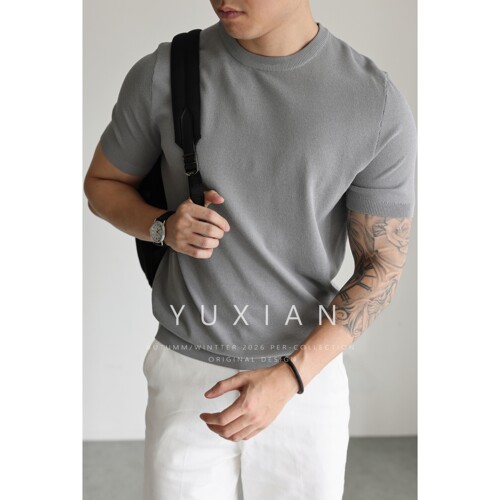 YUXIAN凉感冰丝珠地针织短袖T恤