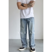 经典 丹宁 日系Chino弯刀牛仔裤 棉质直筒弯刀长裤 廓形宽松四季