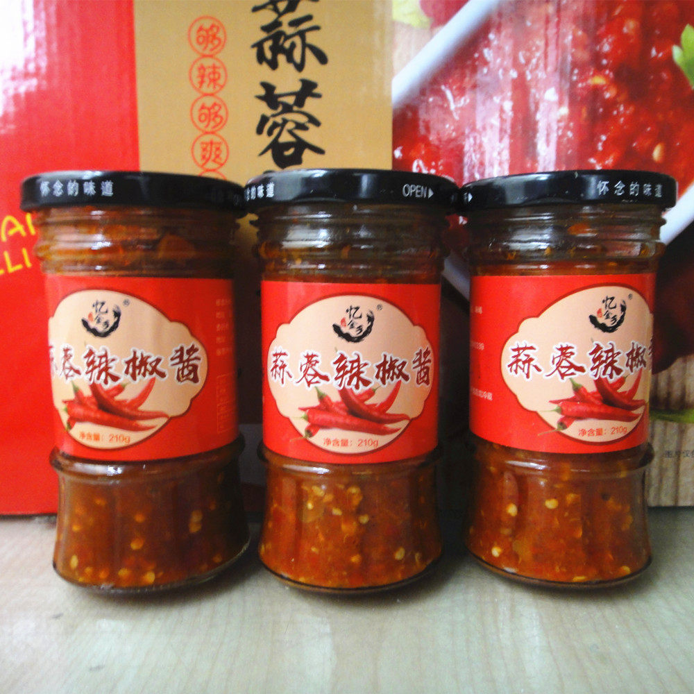 忆金乡蒜蓉辣椒酱山东特产无油下饭菜蒜香拌面剁椒中辣210克*3瓶
