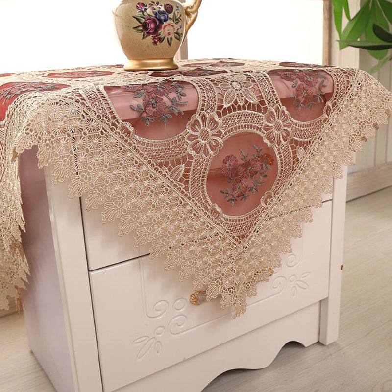 床头柜盖巾纱万能多用巾蕾丝冰箱防尘罩微波炉盖布简约餐桌布刺绣