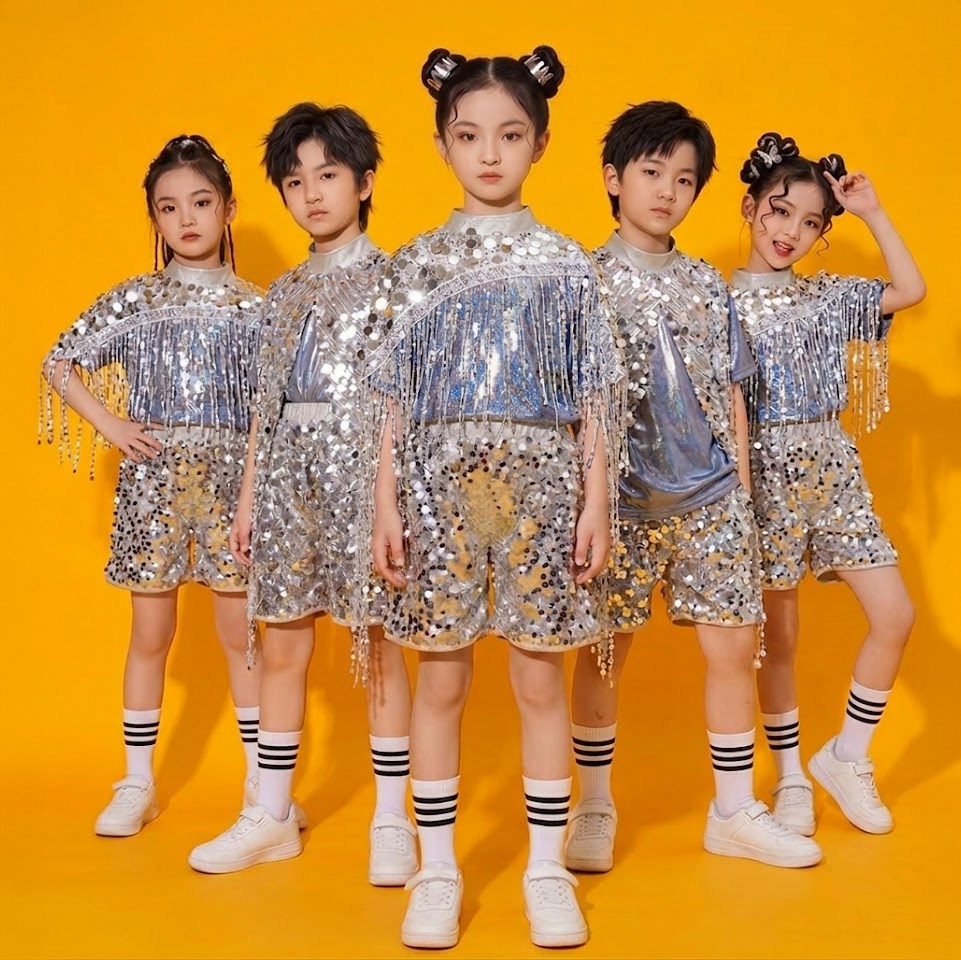 六一新款潮酷表演服儿童爵士舞亮片演出服嘻哈走秀模特舞蹈服装