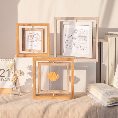 创意相框摆台正方形旋转相框树叶标本框北欧简约6寸8寸相框可冲洗