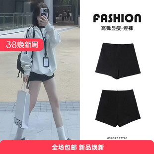 女春秋薄款 热裤 2026新款 外穿西装 高腰显瘦小个子打底靴裤 黑色短裤