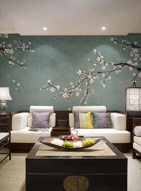 简约中式客厅沙发壁画水墨风花鸟梅花定制卧室电视背景墙布3d壁纸