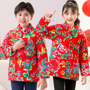 儿童东北大花布棉袄手工纯棉花男女中大童保暖棉衣过年拜年服外套