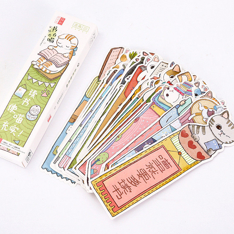 盒装书签创意可爱卡通小学生用奖品手绘异形书签食物/萌猫/屏风纸