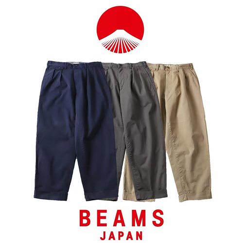 【官网】BEAMS SSZ 26AW JAPAN纯棉日系宽松锥形双褶红绳休闲长裤