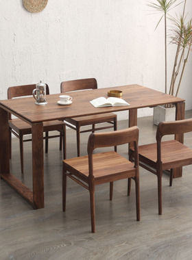 北欧黑胡桃木餐桌工作台日式白橡木办公桌简约樱桃木饭桌实木桌子