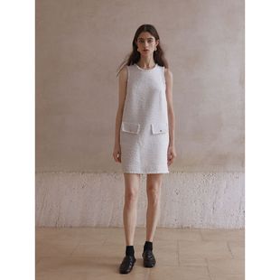 连衣裙2025年秋季 圆领轻奢风粗花呢 小香风A字背心裙 DETOUR