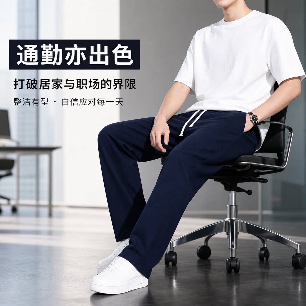 春秋夏款运动裤男卫裤棉感休闲裤男长裤薄款小直筒宽松微收直筒裤