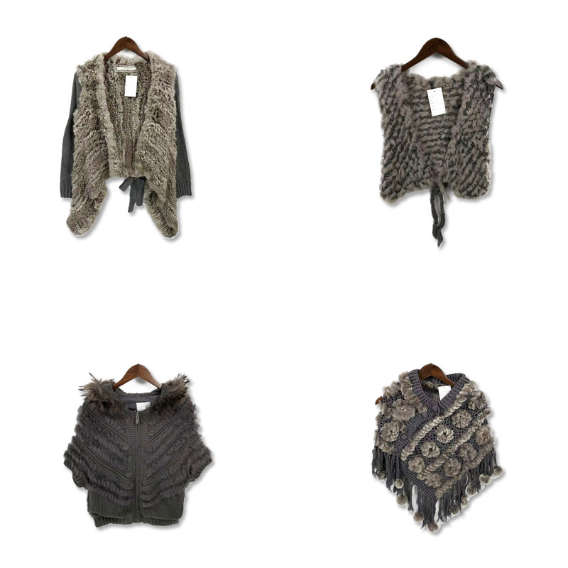 古着vintage秋冬款纯色保暖兔毛皮草一体兔毛披肩复古外搭A16