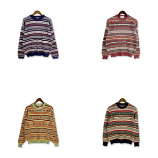 古着vintage男女秋冬纯羊毛复古民族风撞色波普图案套头毛衣A23