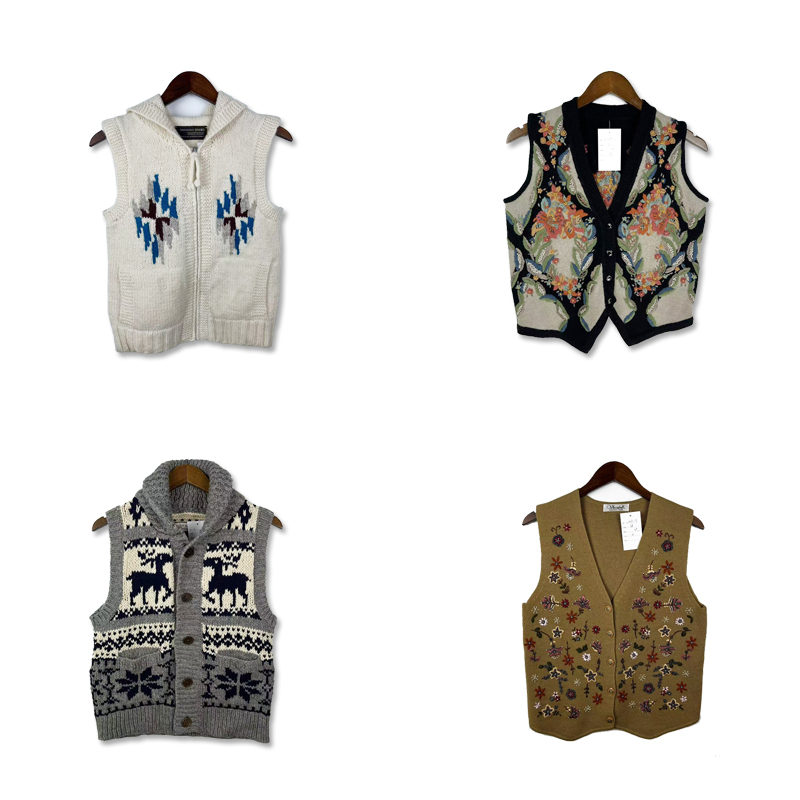 vintage古着针织衫羊毛马甲背心休闲款打底D39