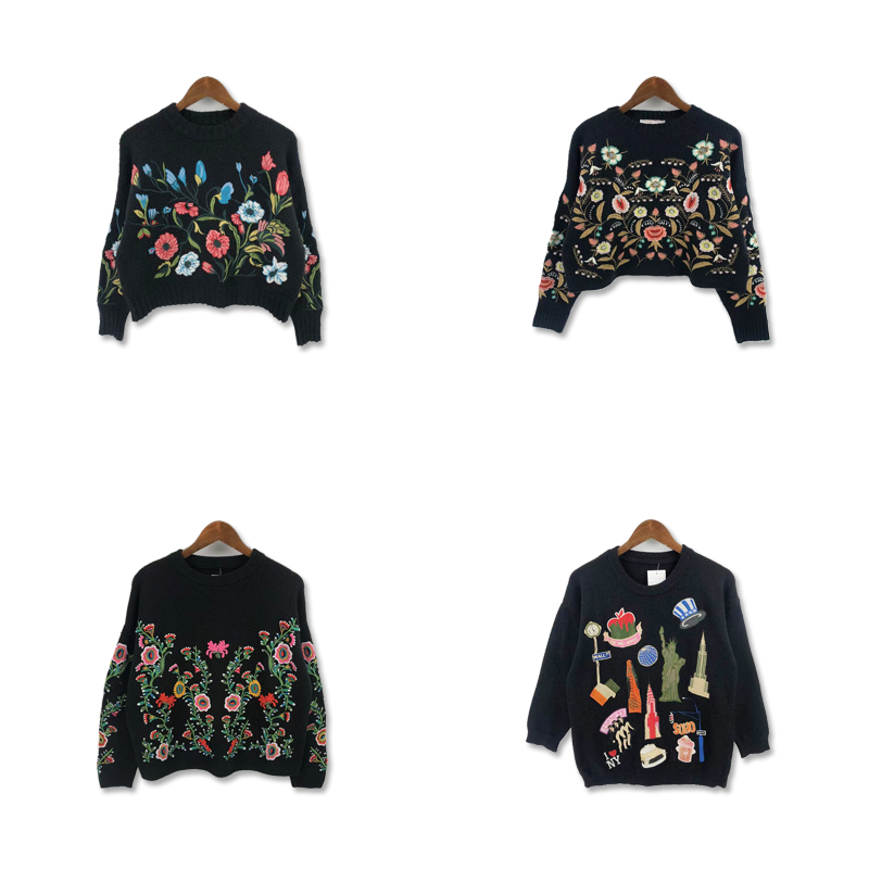 刺绣少女花朵森系毛衣