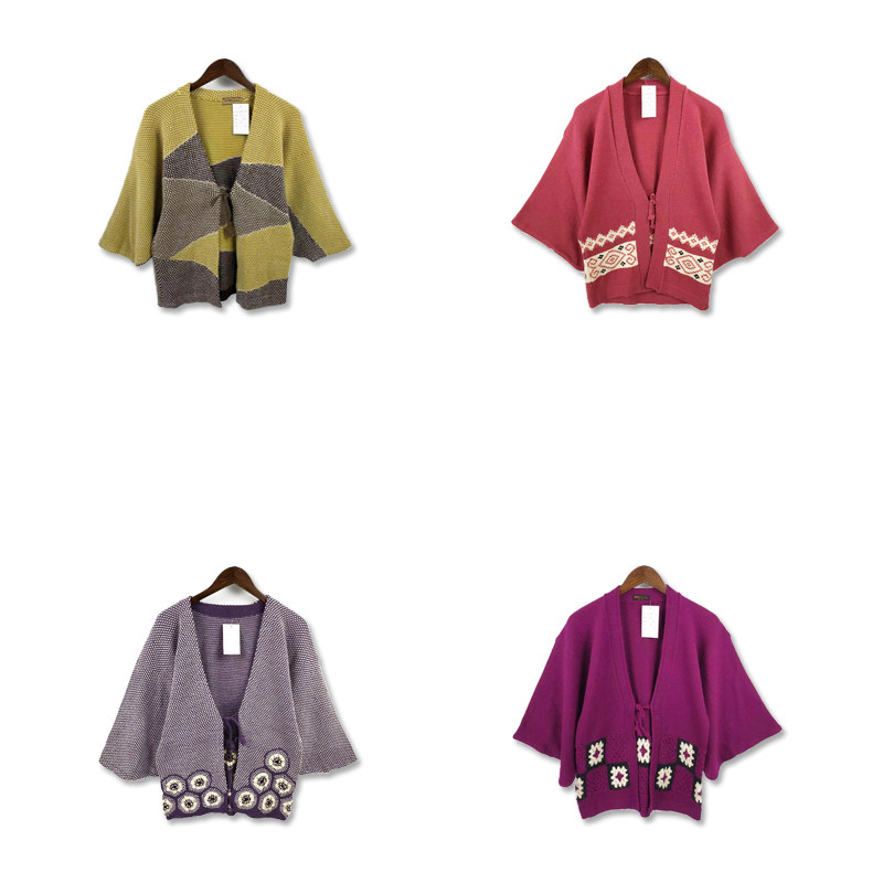 古着vintage秋冬款宽松系带日系软妹和服毛衣甜美刺绣花毛衣M24