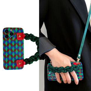 6麻花手腕带r17 7se r15x r11可背带k10 7斜挎挂绳5女a97 复古撞色菱格适用opporeno10pro手机壳reno9pro