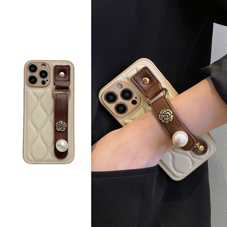 珍珠山茶花手腕带适用华为mate70pro手机壳mate60可背带p80斜挎挂绳p70羽绒服60菱格mate50秋40米白色p50软套