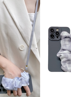 日韩石墨灰色晕染丝巾腕带适用OPPOReno12pro手机壳reno11可背带10斜挎9挂绳8简约7/6小众r17/15女k10软套a97