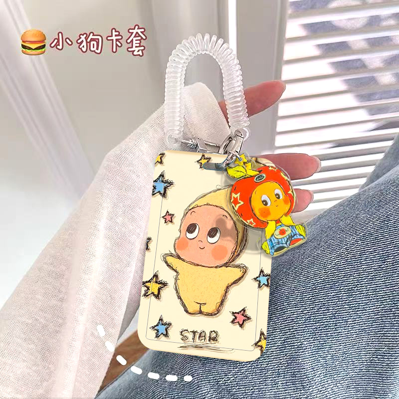 彩色星星潦草小人卡套饭卡公交地铁门禁工牌证件保护套挂包防丢绳