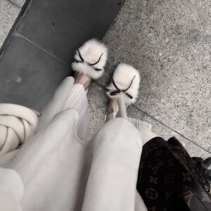 毛毛鞋女秋冬季真羊毛小香风ins一脚蹬外穿时尚蝴蝶结包头半拖鞋