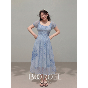 蓝色法式 一件85折满2件75折 波点收腰连衣裙 25新品 潘不卷