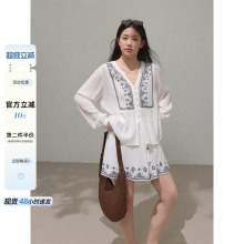 潘不卷大码女装微胖mm白色刺绣套装新中式2025夏巨显瘦独特两件套