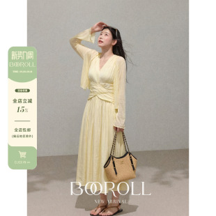 潘不卷大码 黄色挂脖吊带连衣裙海边度假春海岛沙滩长裙微胖mm 女装