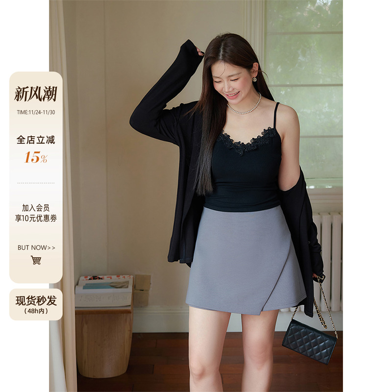 潘不卷大码女装微胖mm纯欲风黑色蕾丝花边显瘦吊带背心2025夏新品