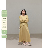 女装 上衣半裙套装 微胖mm法式 长袖 春 黄色不规则缎面衬衫 潘不卷大码