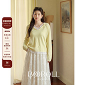 韩系V领蕾丝拼接针织衫 潘不卷 春 10新品 一件85折满2件75折